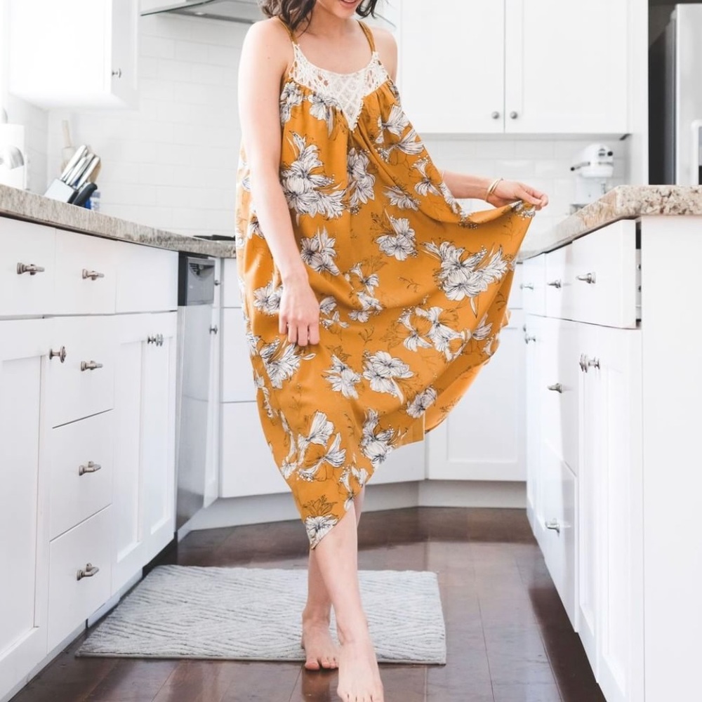Mustard Yellow Summer Floral Crochet Lace Dress - Picture 3 of 5